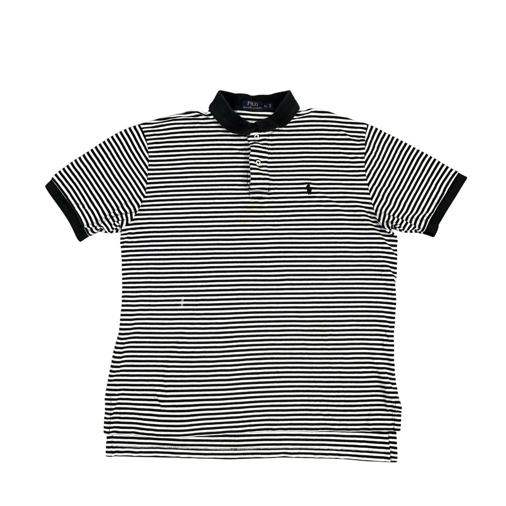 Polo Ralph Lauren Mens XL Striped Short Sleeve Polo Shirt Black White Cotton